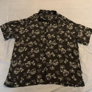 Axcess Shirt Mens XL Black White Silk Hawaiian Camp Button Up Tropical Print